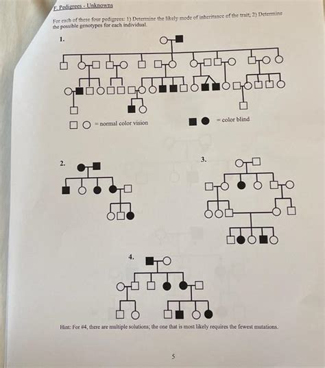 Solved E Pedigrees Unknowns For Each Of These Four Chegg