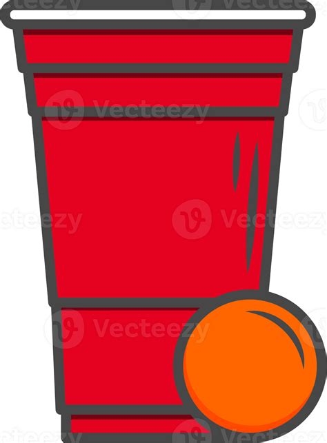 Red Beer Pong Illustration Plastic Cup And Ball With Splashing Beer