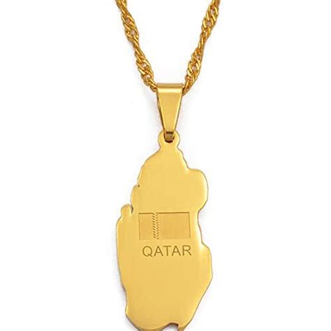 Qwklnra Qatar Kaart Hanger Kettingen Goud Kleur Qatar Landen Kaarten