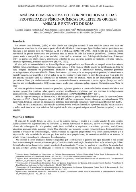 Pdf An Lise Comparativa Do Teor Nutricional E Das Presen A De