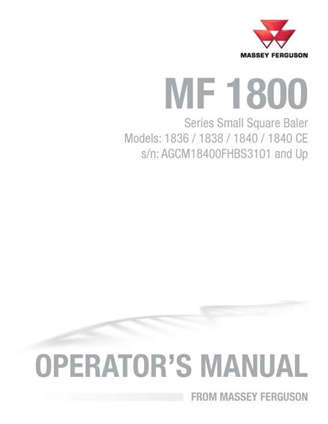 Massey Ferguson 1836 1838 1840 1840 CE Baler Pdf Operator S Manual