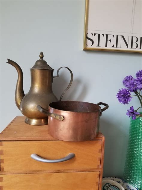 Antique Copper Cooking Pot Two Handles No Lid Casserole Etsy Pot