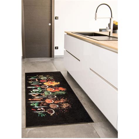 Tapis de cuisine imprimé Noir 70 x180 cm Polyester Leroy Merlin