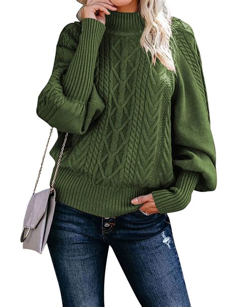 Alsol Lamesa Sweaters For Women Ribbed Mock Neck Sweater Chunky Cable