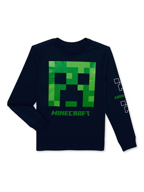 Minecraft Boys Creeper Head Graphic Long Sleeve Tee Sizes 4 18