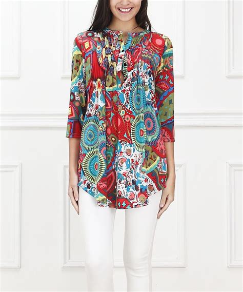 Another Great Find On Zulily Red Aqua Medallion Notch Neck Tunic By