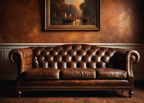 Premium Photo | Living room with antique brown leather sofa