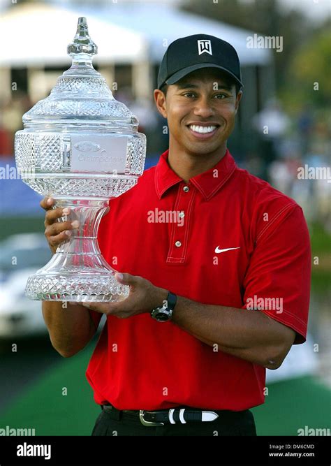 Mar 06 2005 Miami Fl Usa Tiger Woods With The Winners Trophy At