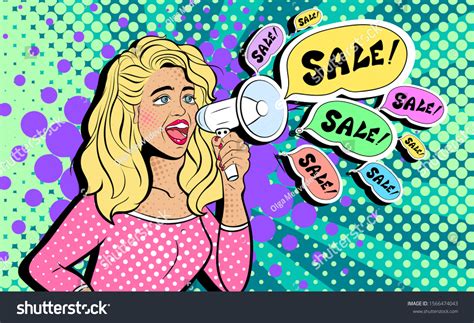 Sexy Young Woman Open Mouth Megaphone Stock Illustration 1566474043