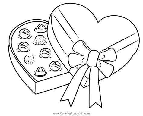 Valentine Chocolate Box Coloring Page for Kids - Free Valentine's Day ...