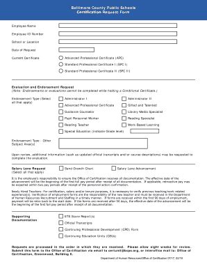 Fillable Online Bcps Certification Request Form Baltimore County