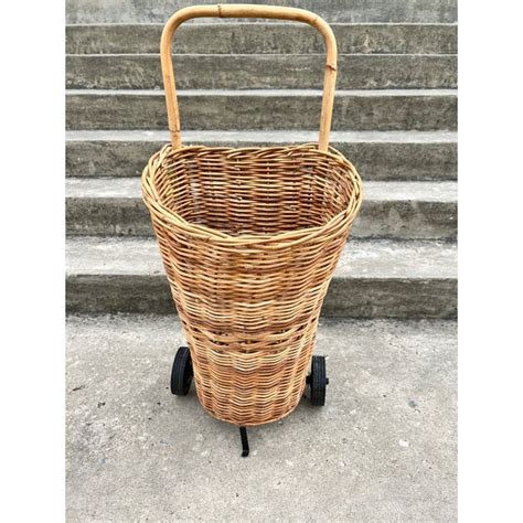 Rolling Pull Cart French Wicker Market Basket Chairish