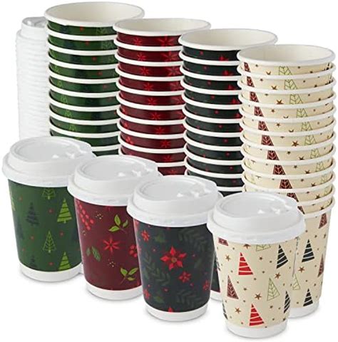 Amazon 100Set Christmas Paper Cups With Lids 12oz Bulk Disposable