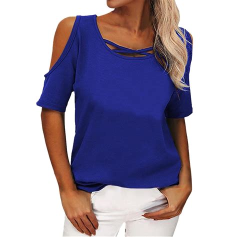 Gyujnb Cold Shoulder Tops For Women Summer Sexy Blouse Ladies Ruched