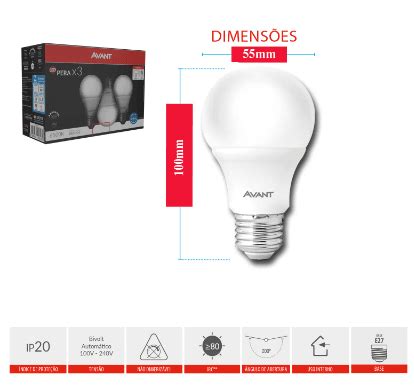 Kit Pack Lâmpadas Led Pera Bulbo Soquete 7W 6500K Caixa 3 und