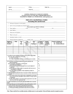 Fillable Online Private Car Proposal Form Excluding Hire And Reward Fax