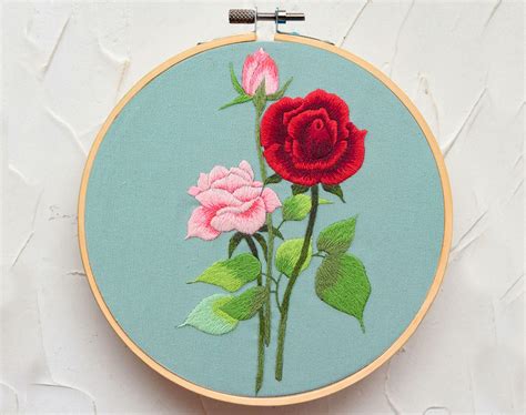 Hand Embroidery Rose Flower Kit Embroidery Kit For Etsy