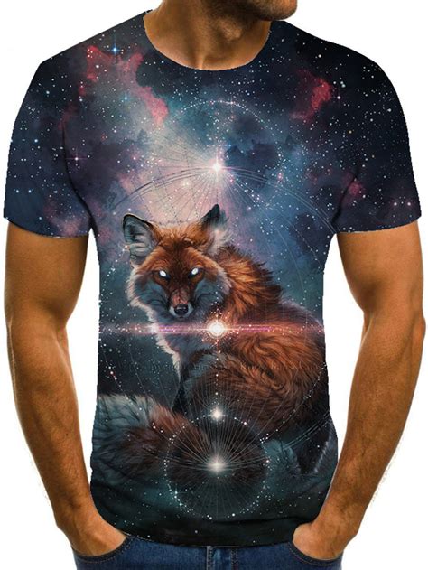 Herren Tee T Shirt Designer Sommer Kurzarm Graphic Fuchs Tier Print