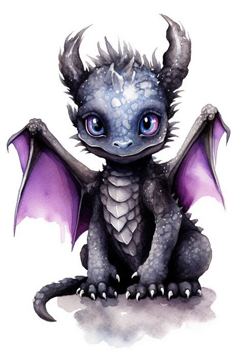 Watercolor Black Baby Dragon Clipart, 9 High Quality Watercolor Black ...