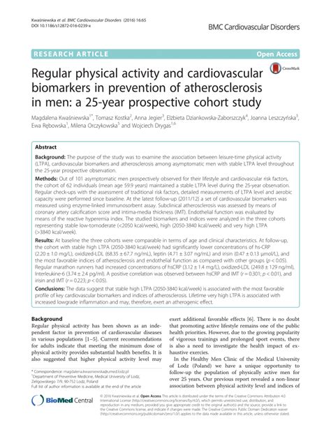 Pdf Regular Physical Activity And Cardiovascular Biomarkers In