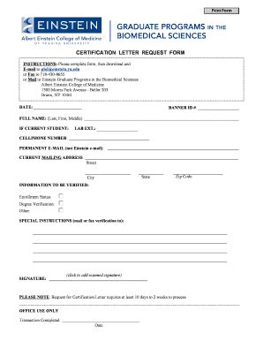 Fillable Online Einstein Yu Certification Letter Request Form Albert