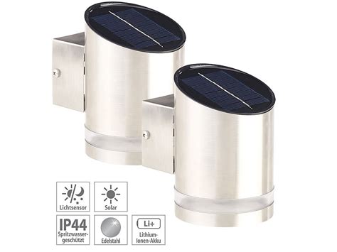 Lunartec Solar Wandlampe 2er Set Elegante Solar LED Wandleuchte für