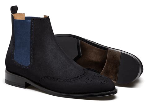 Brogue Mens Chelsea Boots Blue Suede