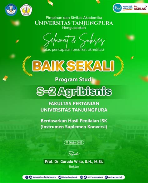 Akreditasi S Agribisnis Faperta Untan Pontianak Raih Predikat Baik Sekali