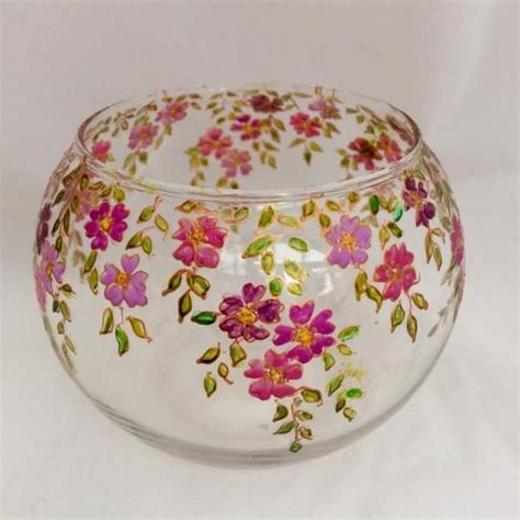 Pink Floral Glass Bowl Hand Painted With My Own Design Of Cascading