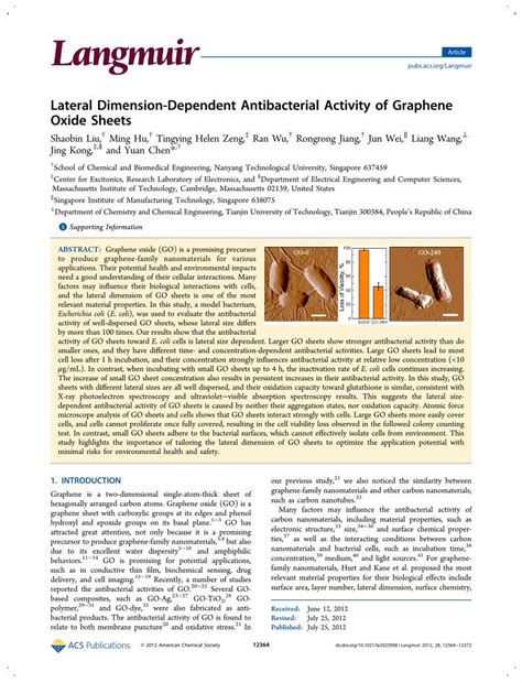 Pdf Lateral Dimension Dependent Antibacterial Activity Of Graphene