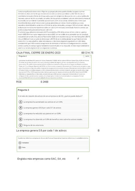 Examen Parcial Finanzas Corporativas 2023 02 CAJA FINAL CIERRE DE