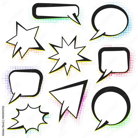 Set Of Vector Comic Speech Bubbles With Yellow And Halftone Shadows In