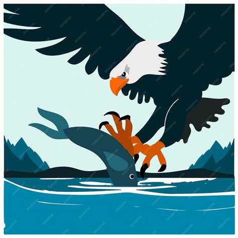 Premium Vector | Illustration of an eagle hunting for fish