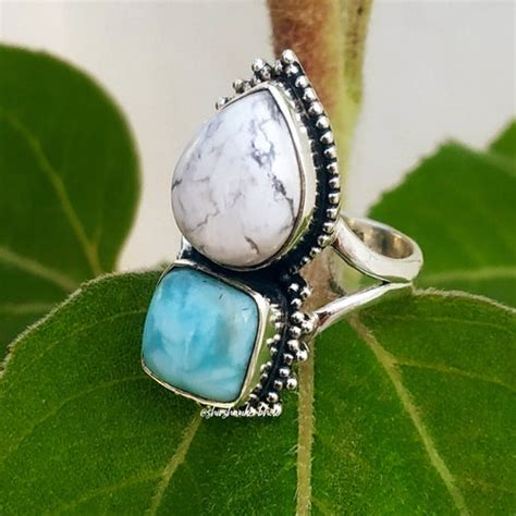 White Howlite Ring 92 5 Silver Ring White Buffalo Ring Etsy