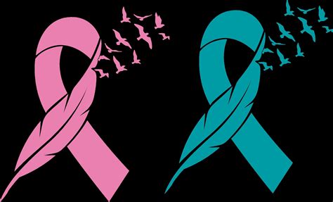 Cancer Ribbon With Feather And Birds Digital Design SVG PNG EPS Etsy