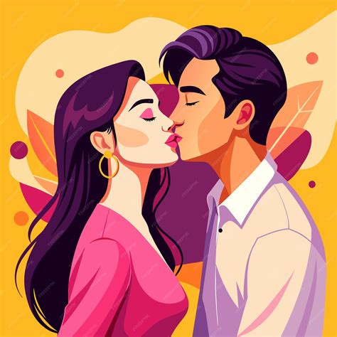 Ilustración De Amor Entre Una Pareja Que Se Besan Vector Premium