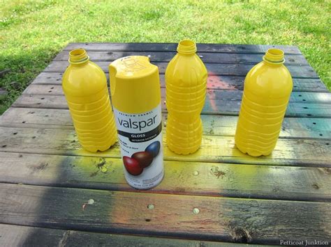 Recycled Plastic Water Bottle Vases Spray Painted Yellow