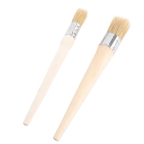 Zonh Chalk Paint Wax Brush Set Long Handle Natural Bristle Round