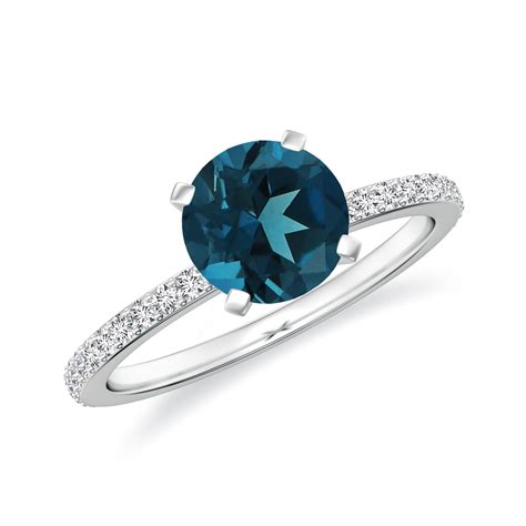 1.94 CT London Blue Topaz Moissanite Ring Side Stone Engagement Ring in