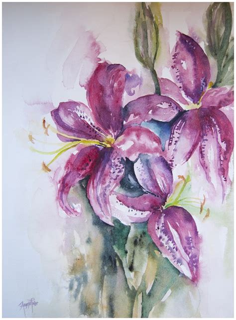 Stargazer Lily Watercolor at PaintingValley.com | Explore collection of ...