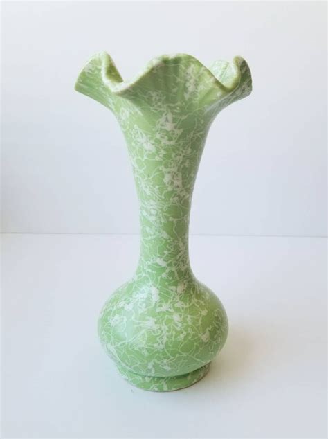 Shawnee Pottery Mid Century Green White Splatter Vase Etsy In