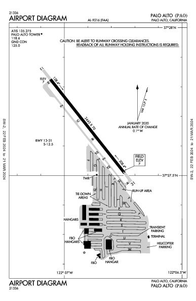 Palo Alto Airport Map And Diagram Palo Alto Ca Kpaopao Flightaware