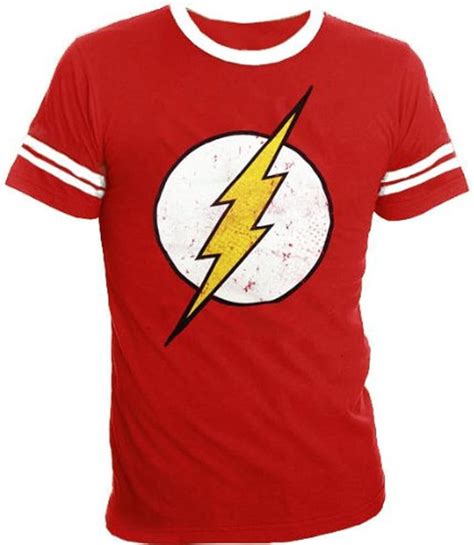 The Flash Distressed Logo With Striped Sleeves Red Adult T Shirt Tee