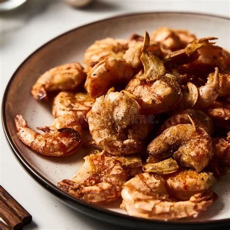 Crispy Pan Fried Tiger Shrimps Or Prawns With Garlic Chinese Or Asian