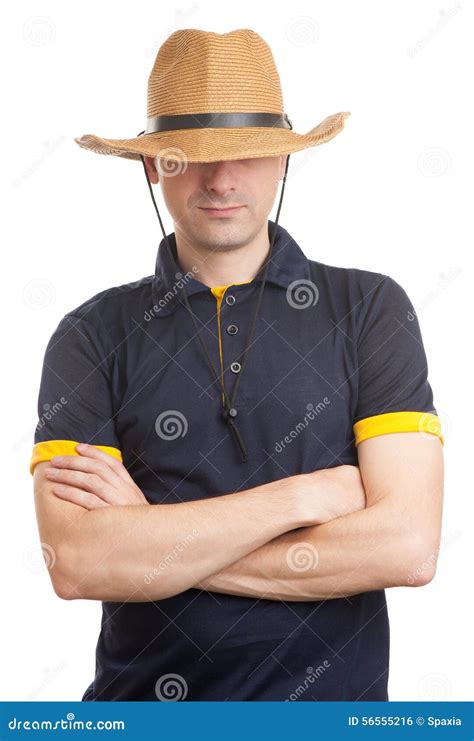 Man Wearing Straw Hat Stock Photo Image Of Background