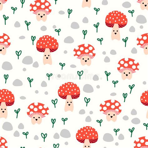 Mushroom Seamless Vector Pattern Modern Doodle Background Hand Drawn