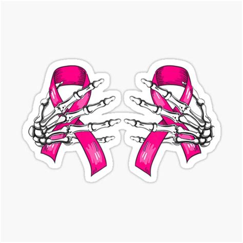 Boob Skeleton Hand On Breast Cancer Ribbon Halloween Womens Sticker