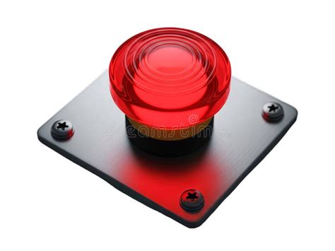 red emergency stop button  metal plate safety mechanism icon stock
