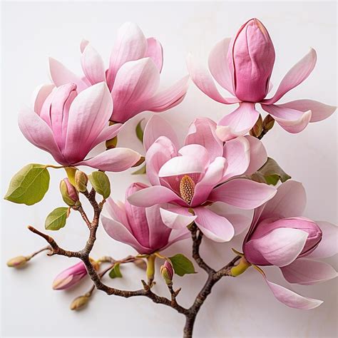 Premium Ai Image Pink Magnolia Flowers Isolated On White Background