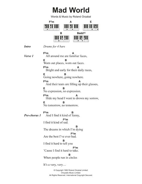 Sudan Scrivi In precedenza mad world chords fossato Jabeth Wilson parità